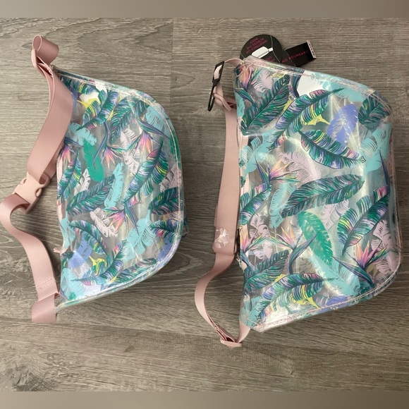 2 Matching Fanny Pack Zipper Bags w/Transparent Paisley Tropical Leaves Pattern - Picture 2 of 4